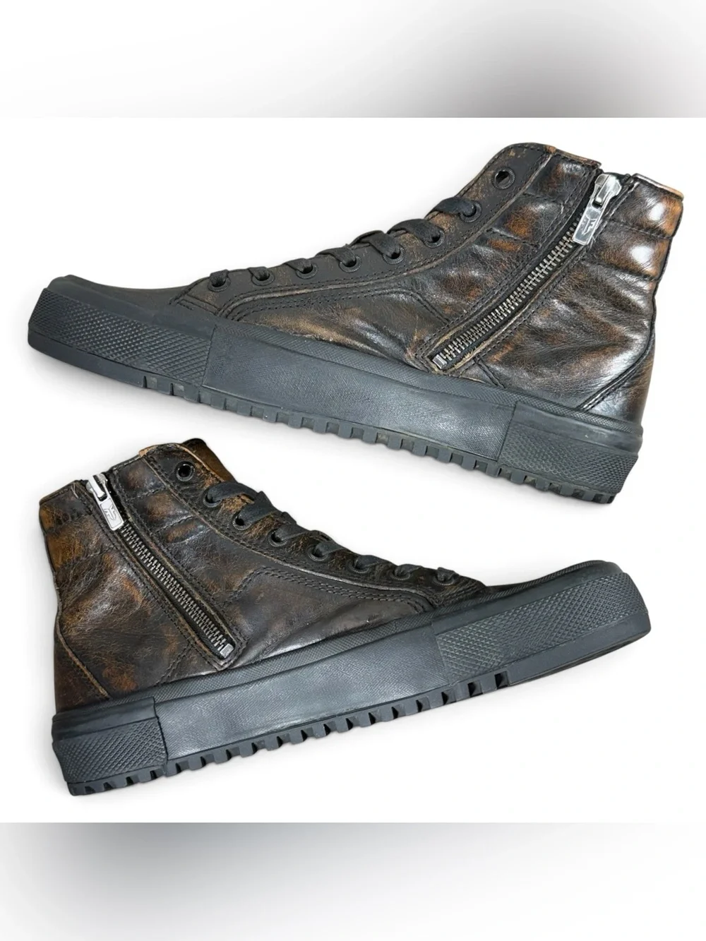 Frye Greene Black Brown Leather High-Top Sneakers Men’s Size 7